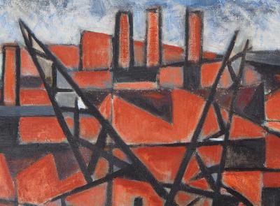 Lino MELANO : Docks et Manufactures - Huile sur toile, Signée, 1956 2