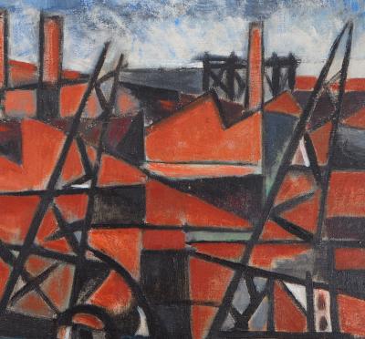 Lino MELANO : Docks et Manufactures - Huile sur toile, Signée, 1956 2