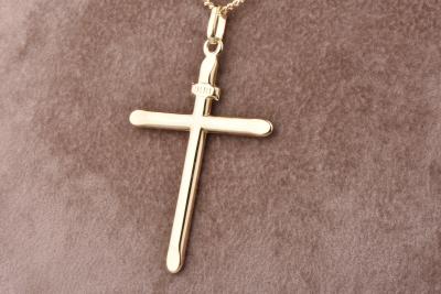 Pendentif Grande croix Chrétienne en or jaune lisse 18 carats 2
