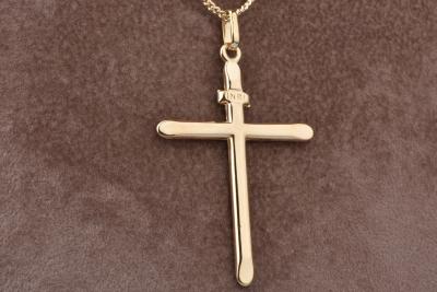 Pendentif Grande croix Chrétienne en or jaune lisse 18 carats 2
