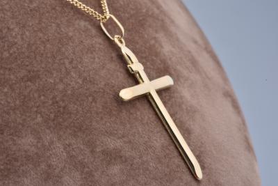 Pendentif Grande croix Chrétienne en or jaune lisse 18 carats 2