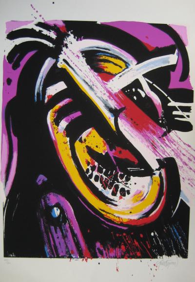 John CHRISTOFOROU - Visage violet, Lithographie signée 2