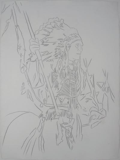 Andy WARHOL - War Bonnet Indian - Dessin original 2