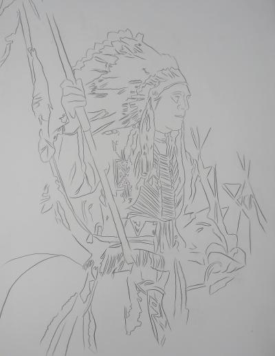 Andy WARHOL - War Bonnet Indian - Dessin original 2