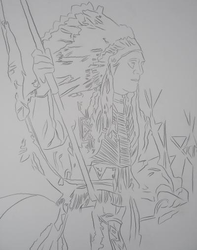 Andy WARHOL - War Bonnet Indian - Dessin original 2