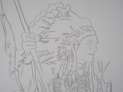 Andy WARHOL - War Bonnet Indian - Dessin original 2