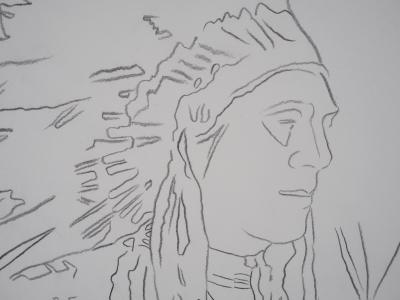 Andy WARHOL - War Bonnet Indian - Dessin original 2