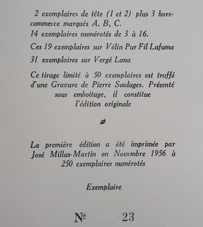 Pierre SOULAGES : Le Neuf du Coeur - Gravure originale signée au crayon, 1956 2