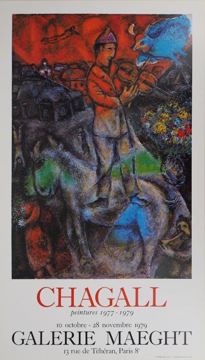 Marc CHAGALL - Le violoniste au dessus de la ville, 1979 - Affiche originale d’époque 2