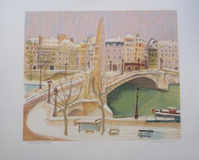 Shizuka MURAYAMA - Pont de la Tournelle sous la neige - Lithographie signée 2