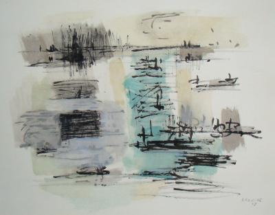 Jean BAZAINE (d’après) - Composition, 1958 - Pochoir signée et datée 2