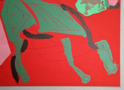 Marino MARINI - Cheval sur fond rouge, 1970 - Lithographie originale 2