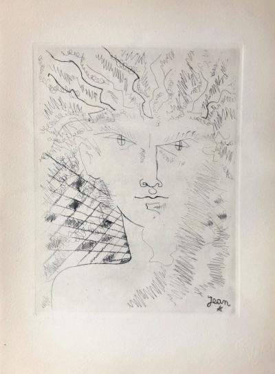 Jean Cocteau - Tête de faune, 1945, Gravure originale signée dans la planche 2