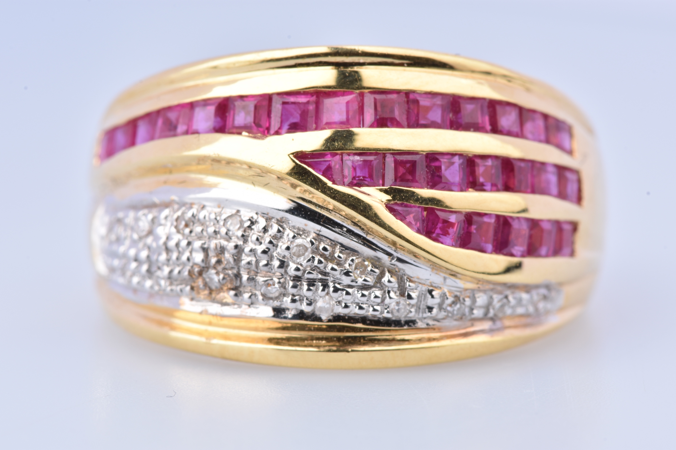 Bague Alliance Vintage Pierres Verre Rubis Taille 51 - Élégante, Occasion Impeccable