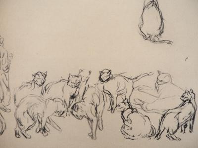 Théophile Alexandre STEINLEN : Les chats font le mur, 1933  - Lithographie 2