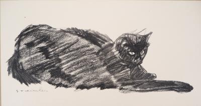 Théophile Alexandre STEINLEN - Chat noir allongé, Lithographie signée 2