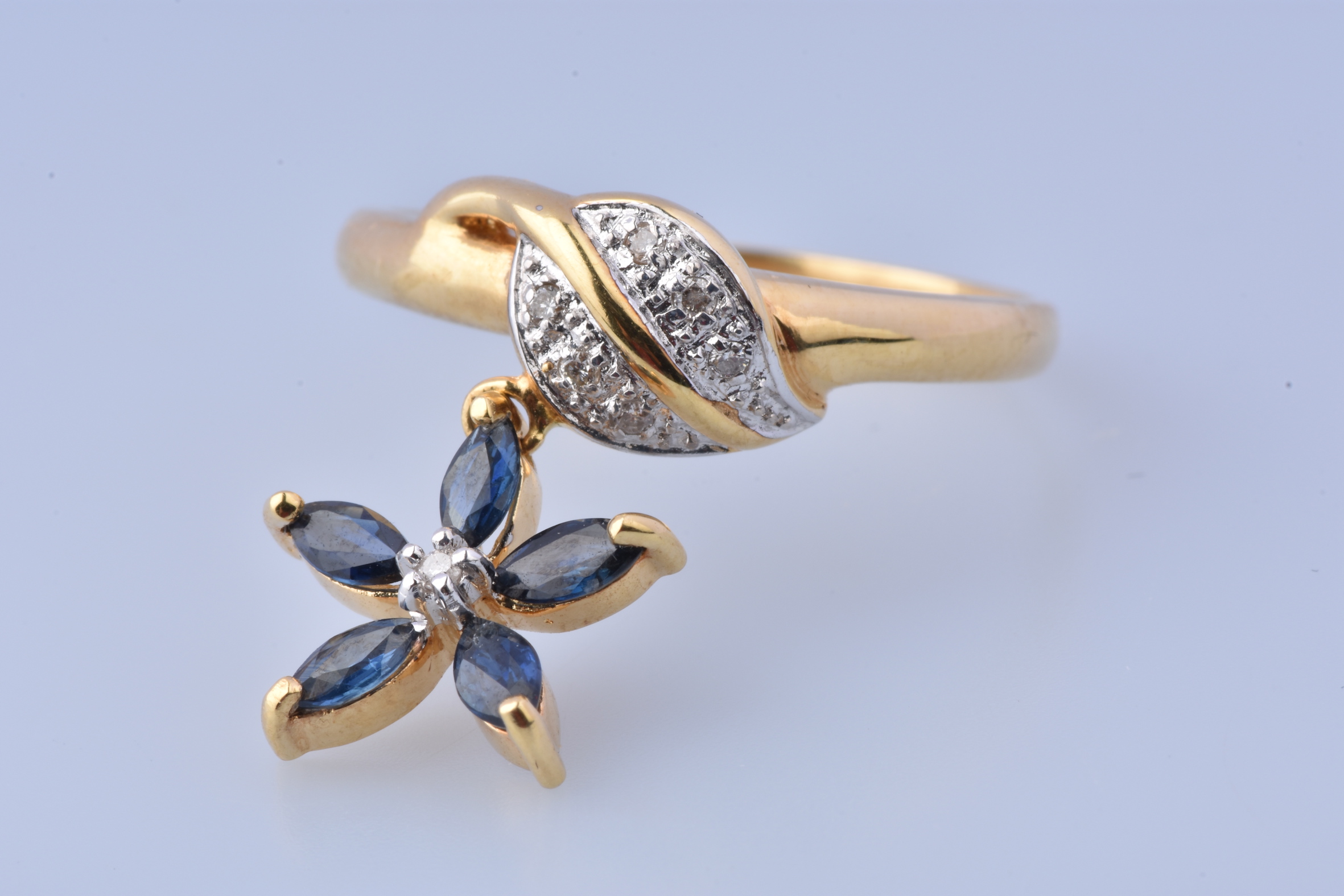 Bague Femme Diamant Et Saphir Cz Plaqué Or 18K Laminé - Taille 62 - Fleur De Topaze