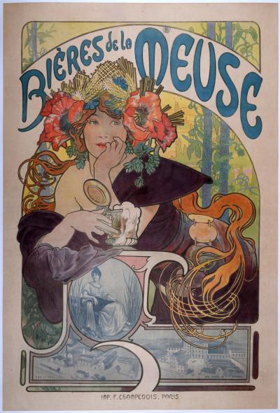 Alphonse MUCHA - Bières de la Meuse, 1897 - Affiche lithographique originale 2