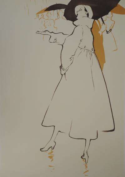 René GRUAU - Femme au parapluie, Voilà la pluie - Lithographie signée au crayon 2