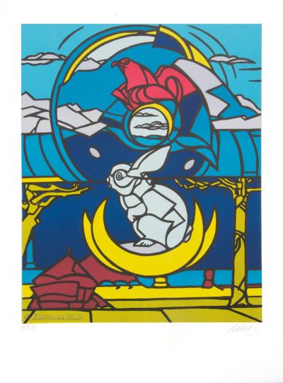 Valerio ADAMI - Le lapin, l’aigle et la lune l - Lithographie signée au crayon 2