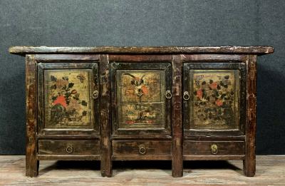 Asia Adjoining Buffet In Mango Wood Adorned With Polychrome