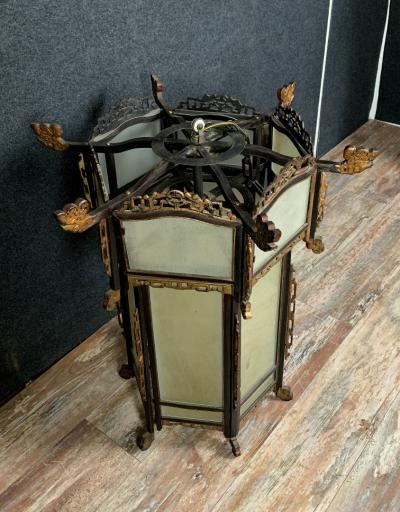 Lanterne chinoise en bois exotique et bois doré, vers 1900 2