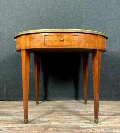 Table bouillotte Louis XVI en marqueterie de bois précieux 2