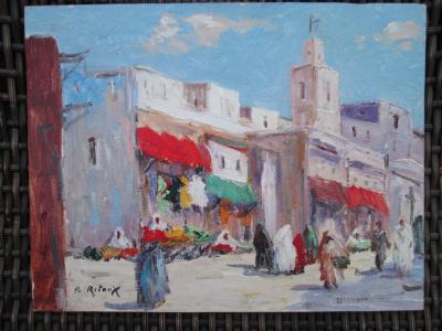 Bruno RETAUX - Rue animée à Marrakech - Huile sur panneau 2