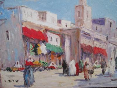 Bruno RETAUX - Rue animée à Marrakech - Huile sur panneau 2