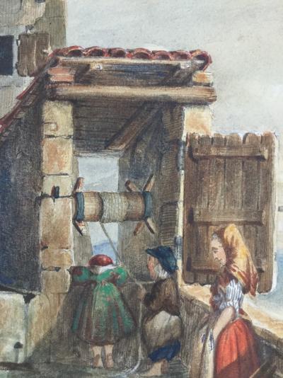Nicolas RENIÉ - Le puits animé ,1851 - Aquarelle signée 2