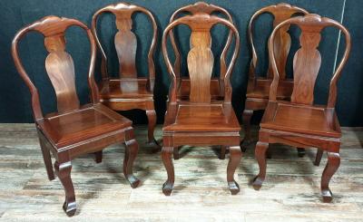 Série de 6 chaises chinoises en bois exotique massif 2