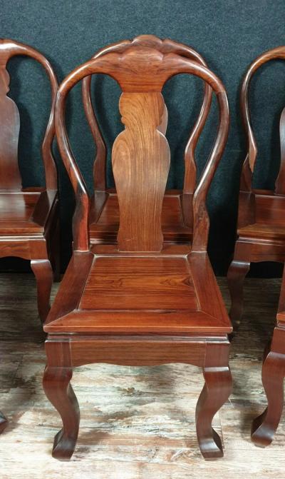 Série de 6 chaises chinoises en bois exotique massif 2