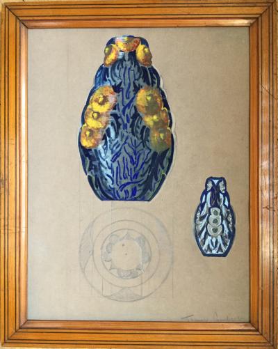 France LAMBERT - Projet pour un vase émaillé , années 20 - Gouache signée 2