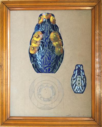 France LAMBERT - Projet pour un vase émaillé , années 20 - Gouache signée 2