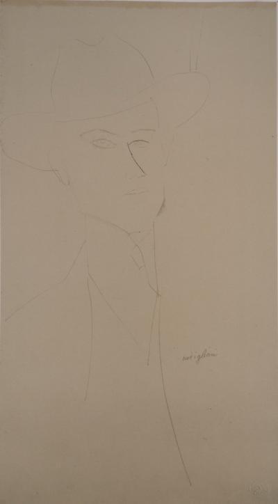 Amedeo MODIGLIANI (d’après) : Homme qui porte un chapeau - Lithographie Signée, 1959 2