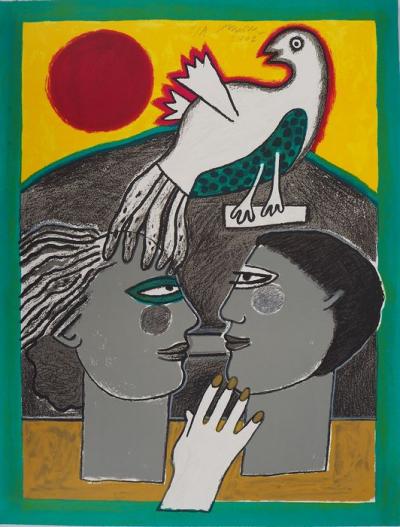 CORNEILLE - Couple à la colombe, 2002 - Lithographie signée à la main 2