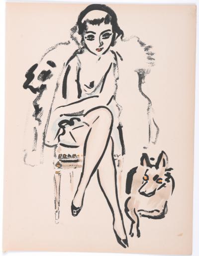 Kees VAN DONGEN - Portrait d’une jeune femme avec un chien,1925, Pochoir original 2