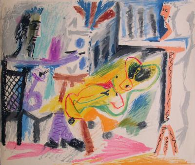 Pablo PICASSO (d’après) - Le peintre et son modèle - Lithographie