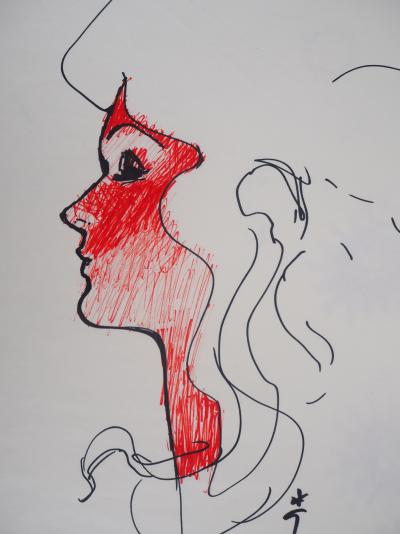 René GRUAU - Visage féminin - Dessin signé au crayon 2