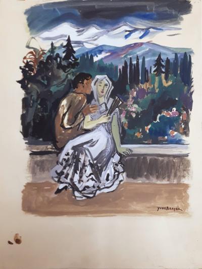 Yves BRAYER : Les amants espagnols - Aquarelle originale Signée 2