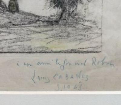 Louis-François CABANES - Village du Maghreb animé ,1942 - Fusain et crayons de couleur signé 2