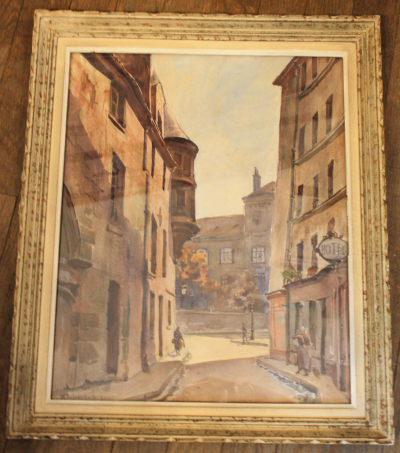 André-Alfred  DEBERGUE - La tourelle de l’hotel des Archevèques de Sens, rue du figuier - Aquarelle signée 2