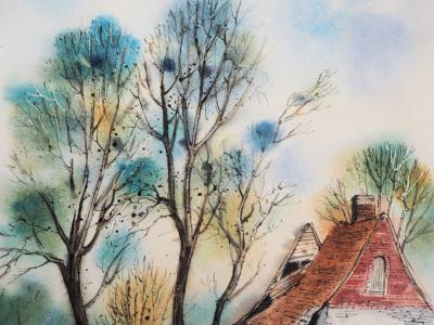 Jean Luc LE GALL: Vieilles maisons en Picardie , 1986- Aquarelle originale signée 2