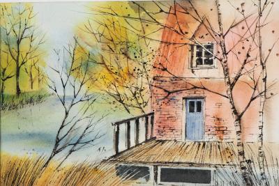 Jean Luc LE GALL: Le moulin en Picardie, 1984 - Aquarelle originale signée 2