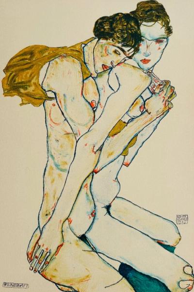 Egon SCHIELE - Les deux amies, 1913 - Lithographie signée dans la pierre 2