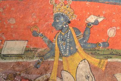 Inde, 19eme siècle, miniature indienne figurant Vishnou 2