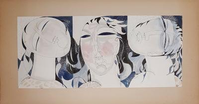 Henry DE WAROQUIER - Femmes, chevelures et feuillages, 1918 - Triptyque signé au crayon 2