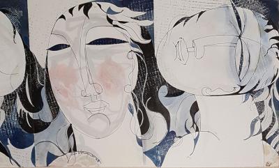 Henry DE WAROQUIER - Femmes, chevelures et feuillages, 1918 - Triptyque signé au crayon 2