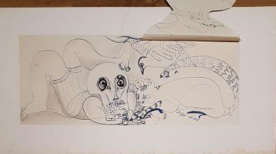 Henry de WAROQUIER - The Cat, the Dove and Death, 1936 - Original signed drawing 2
