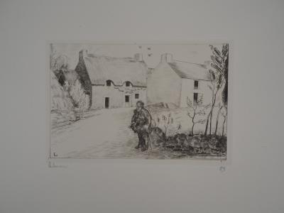 Jean-Emile LABOUREUR : Paysage au mendiant - Eau-forte originale signée 2